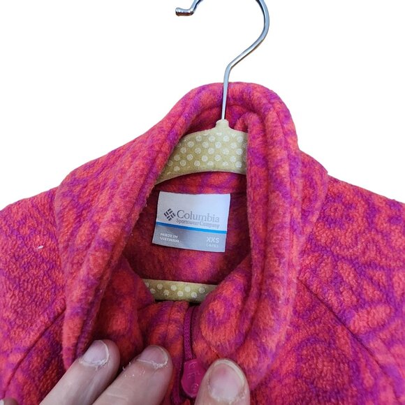 Columbia Girls XS Full-Zip Fleece Jacket Pink/Orange Pattern Warm Outdoor Wear - Picture 3 of 3